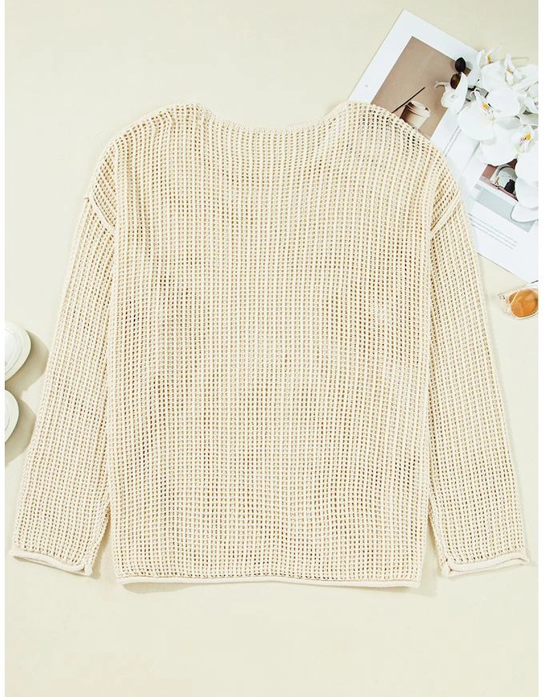 Parchment Hollow Out Knit Star Pattern Accent Plus Size Jumper