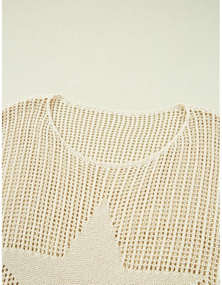 Parchment Hollow Out Knit Star Pattern Accent Plus Size Jumper