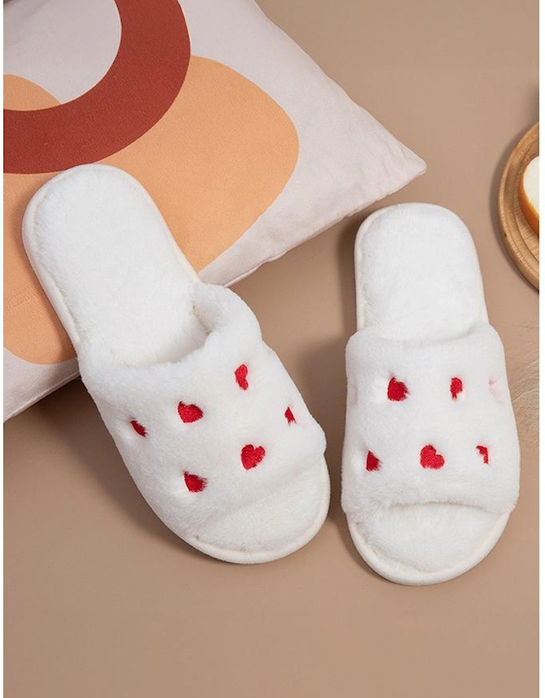 Azura Exchange White Valentines Heart Embroidered Fuzzy Winter House Slippers, 9 of 8