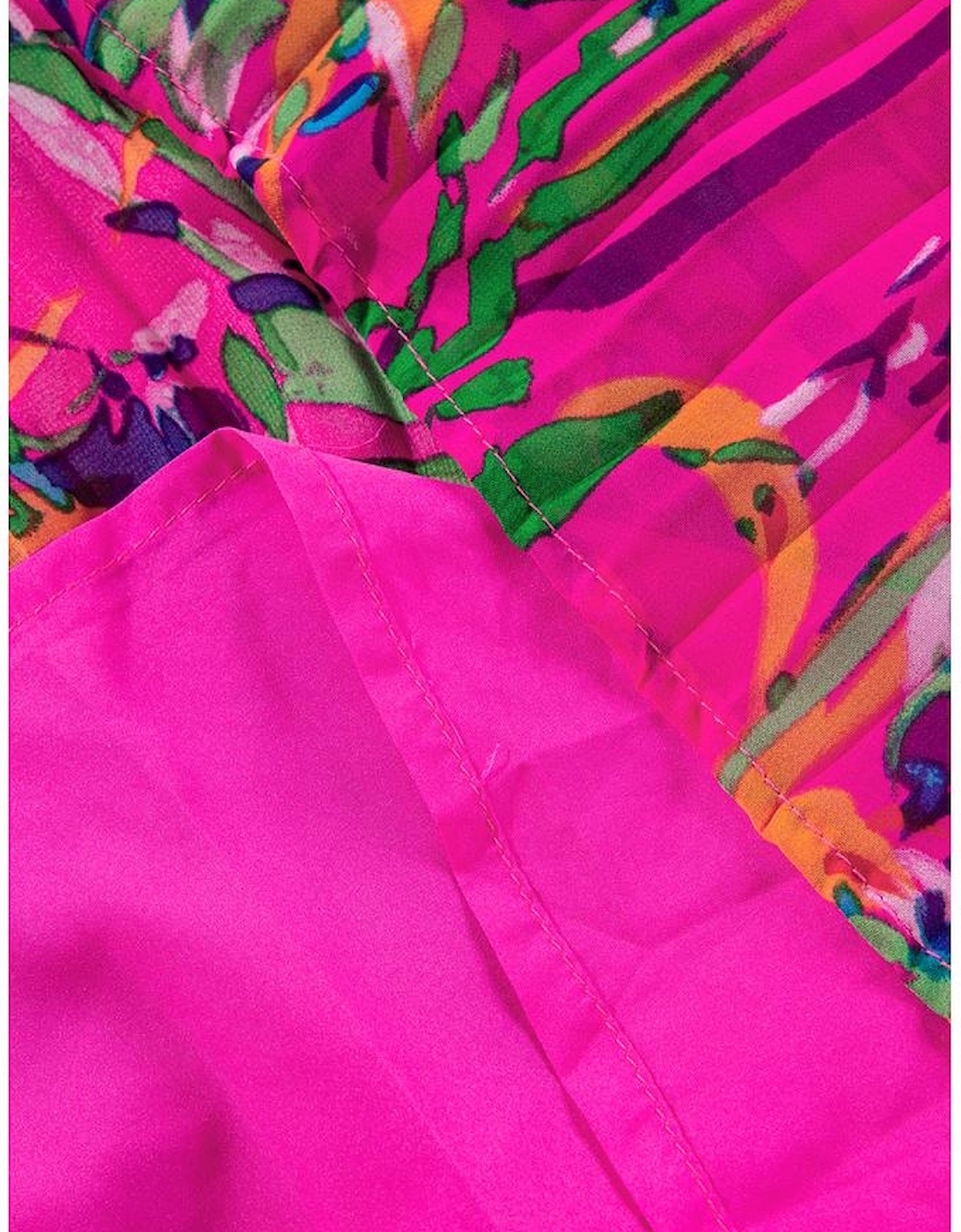 Rose Plus Size Abstract Floral Print Pleated Loose Dress