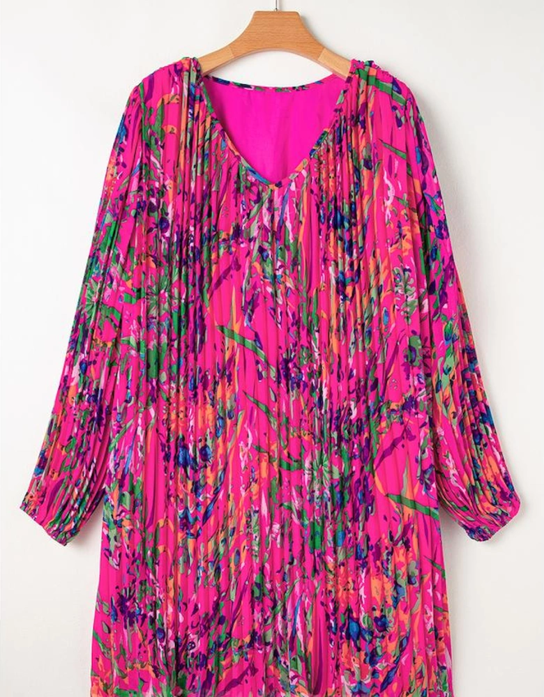 Rose Plus Size Abstract Floral Print Pleated Loose Dress