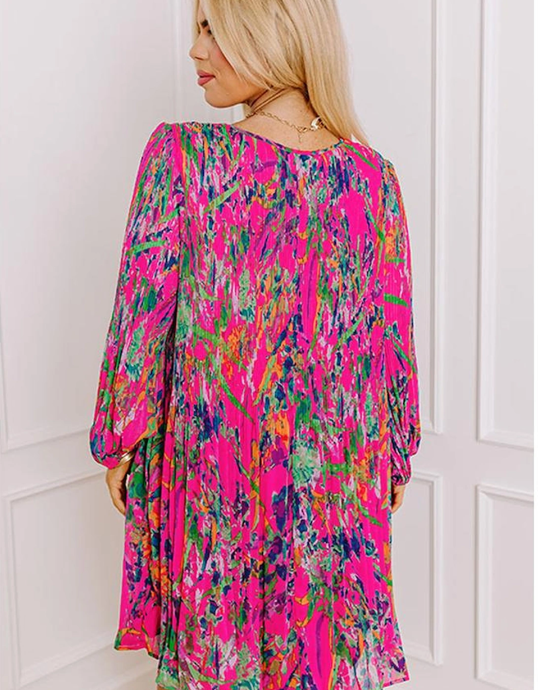 Rose Plus Size Abstract Floral Print Pleated Loose Dress