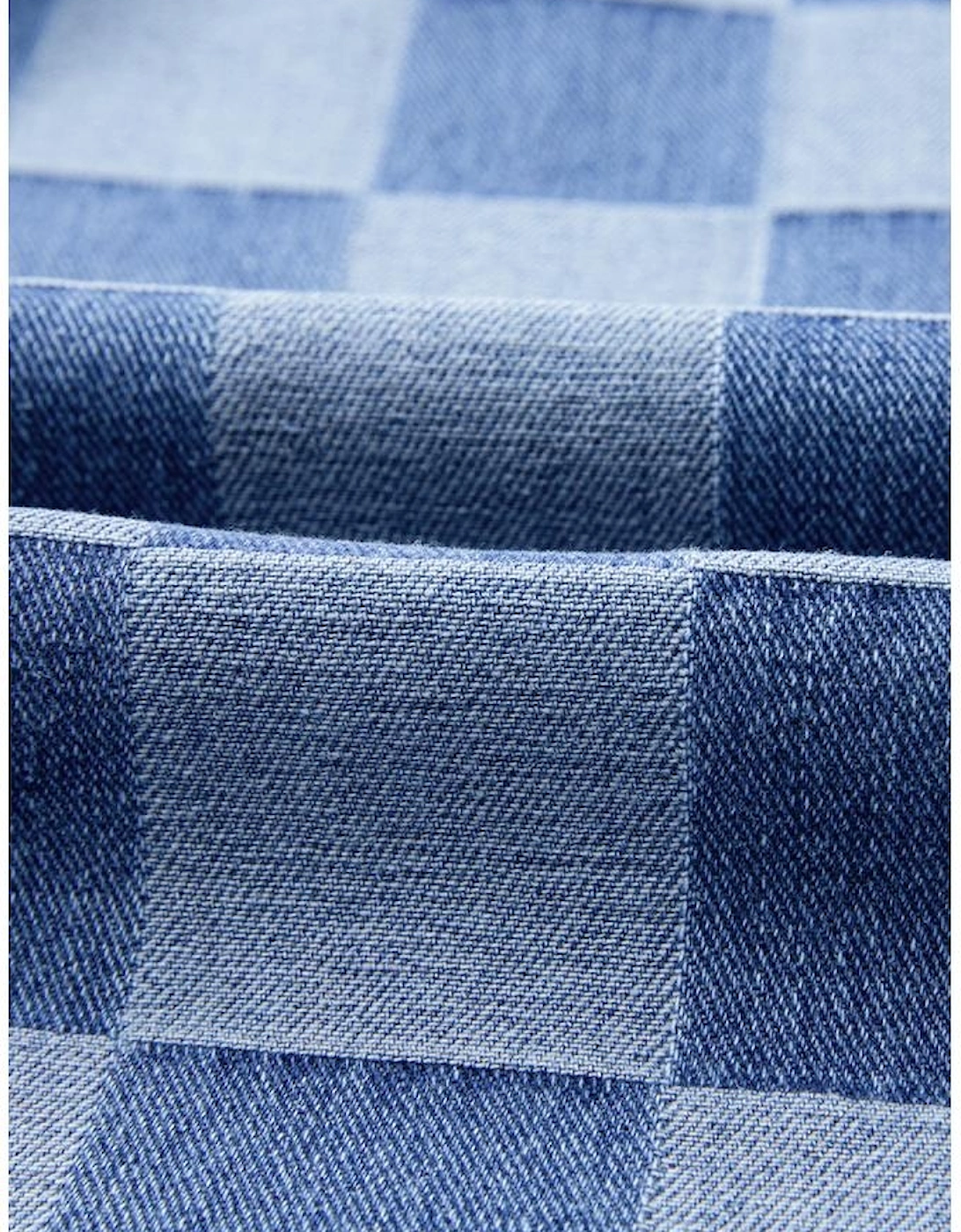 Dusk Blue Checkered Denim Wide Leg Jeans