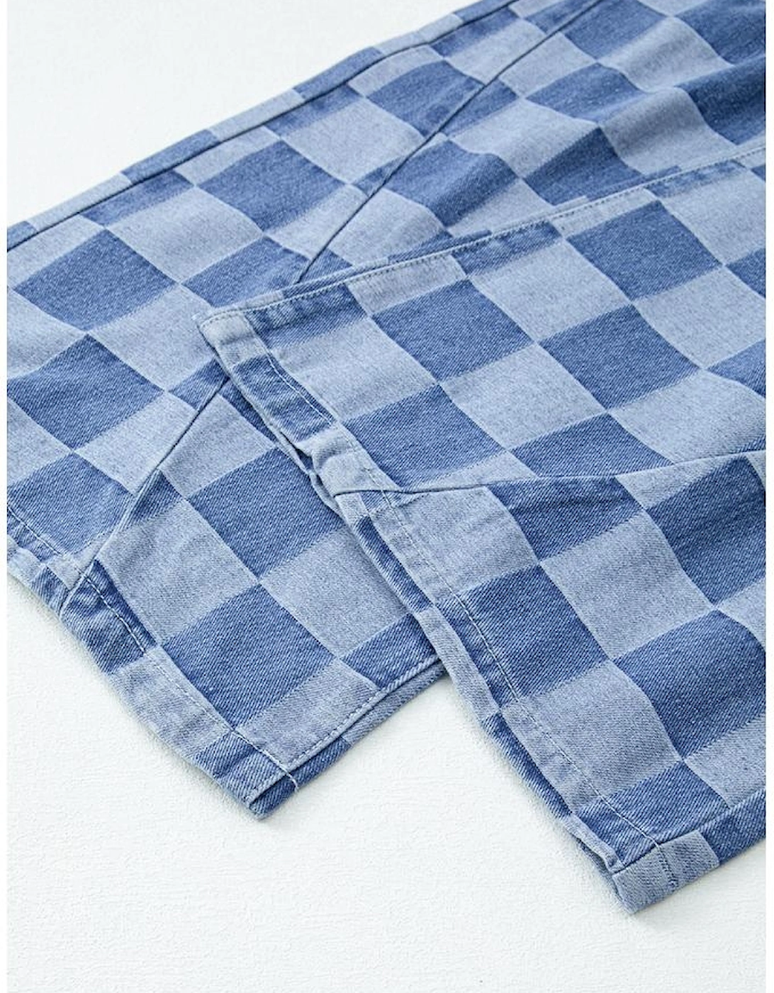 Dusk Blue Checkered Denim Wide Leg Jeans