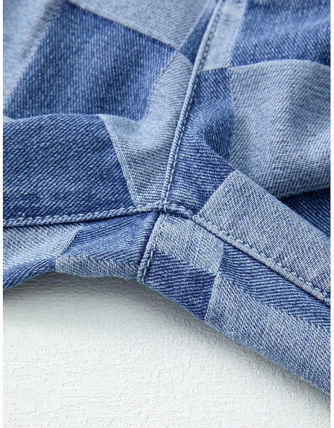 Dusk Blue Checkered Denim Wide Leg Jeans