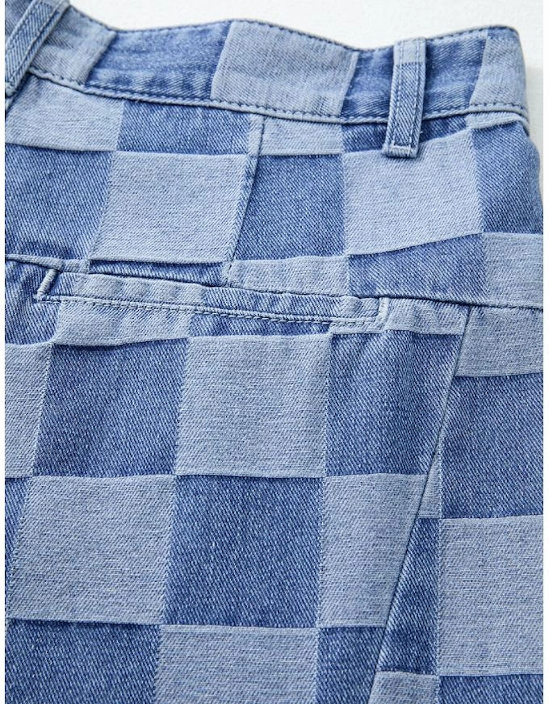 Dusk Blue Checkered Denim Wide Leg Jeans, 13 of 12