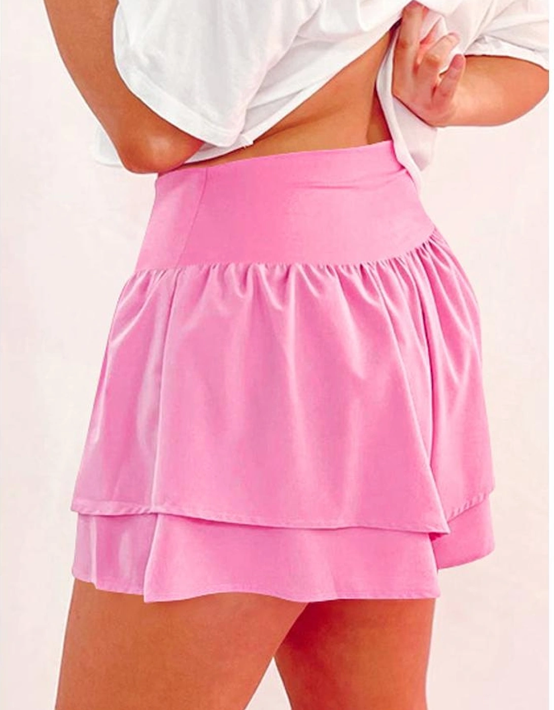 Bright Pink Crossed Waist Tiered Flowy Shorts, 5 of 4