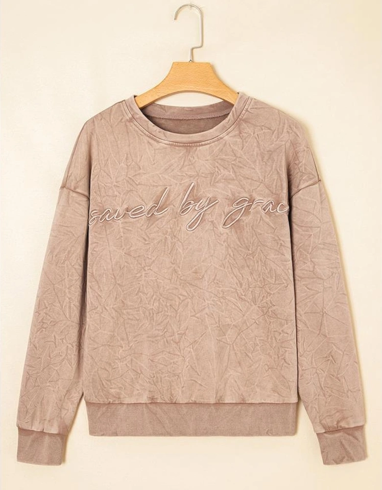 DUNE saved by grace Letter Embroidery Mineral Wash Loose Sweatshirt