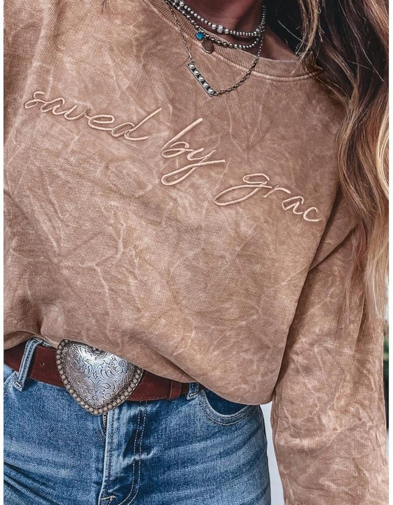 DUNE saved by grace Letter Embroidery Mineral Wash Loose Sweatshirt