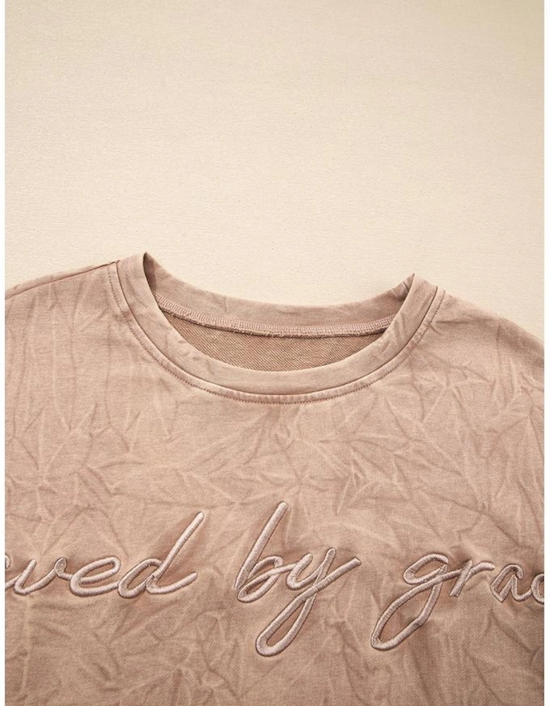 DUNE saved by grace Letter Embroidery Mineral Wash Loose Sweatshirt