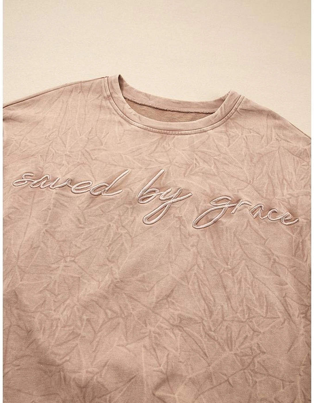 DUNE saved by grace Letter Embroidery Mineral Wash Loose Sweatshirt