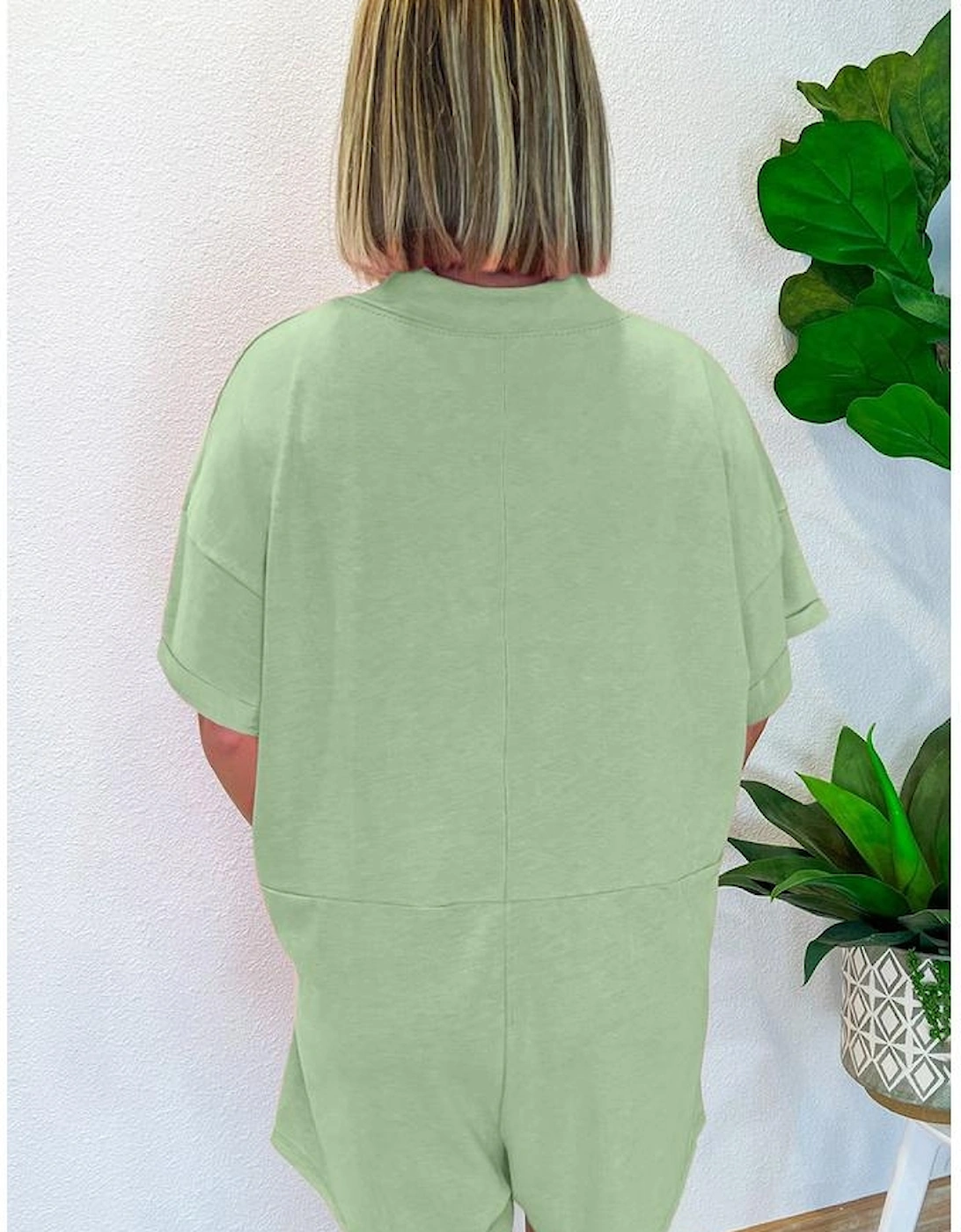 Grass Green Loose Half Sleeve V Neck Knit Romper, 5 of 4