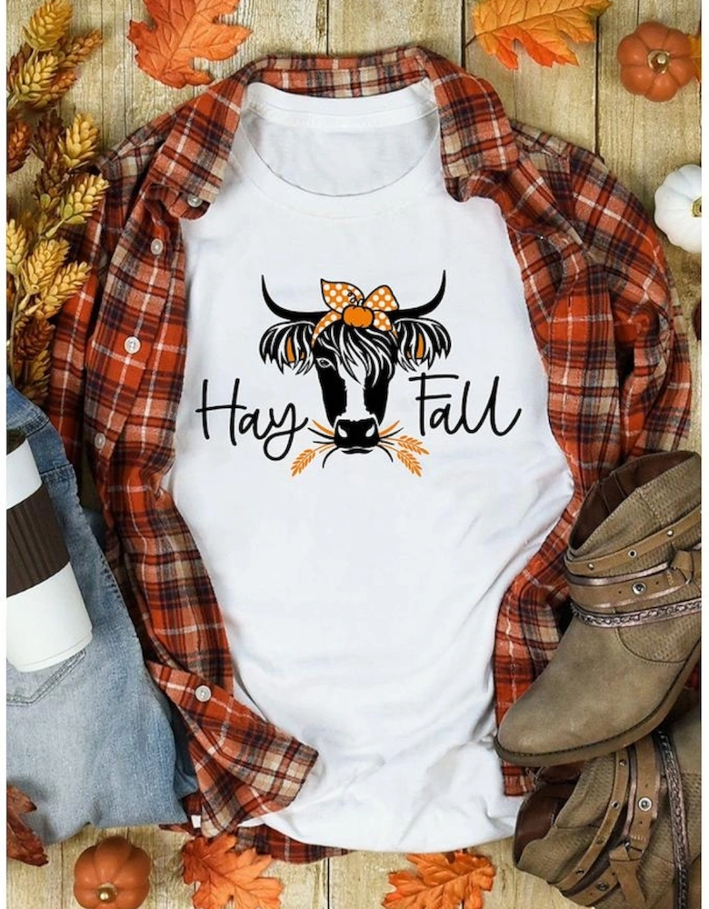 White Hay Fall Cow Head Graphic Tee