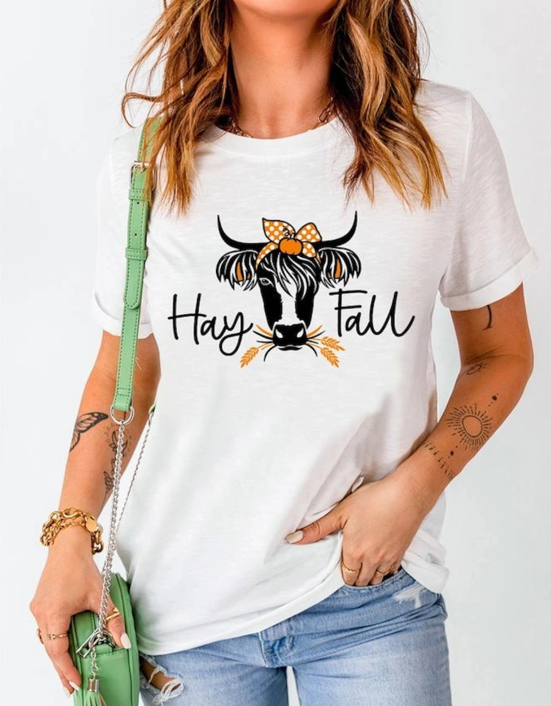 White Hay Fall Cow Head Graphic Tee