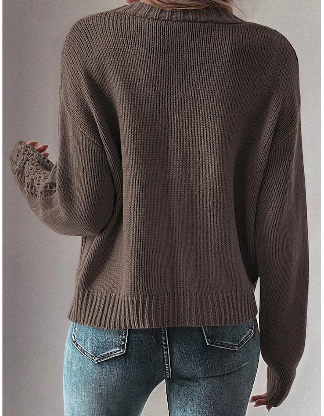 Dark Khaki Open Knit Drop Shoulder Sweater Cardigan, 15 of 14