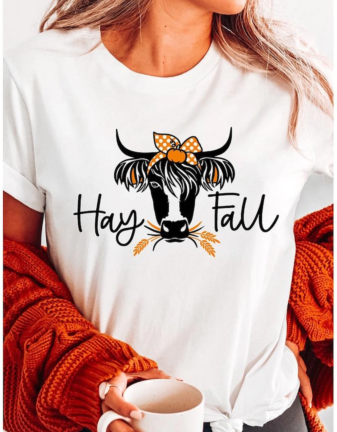 White Hay Fall Cow Head Graphic Tee
