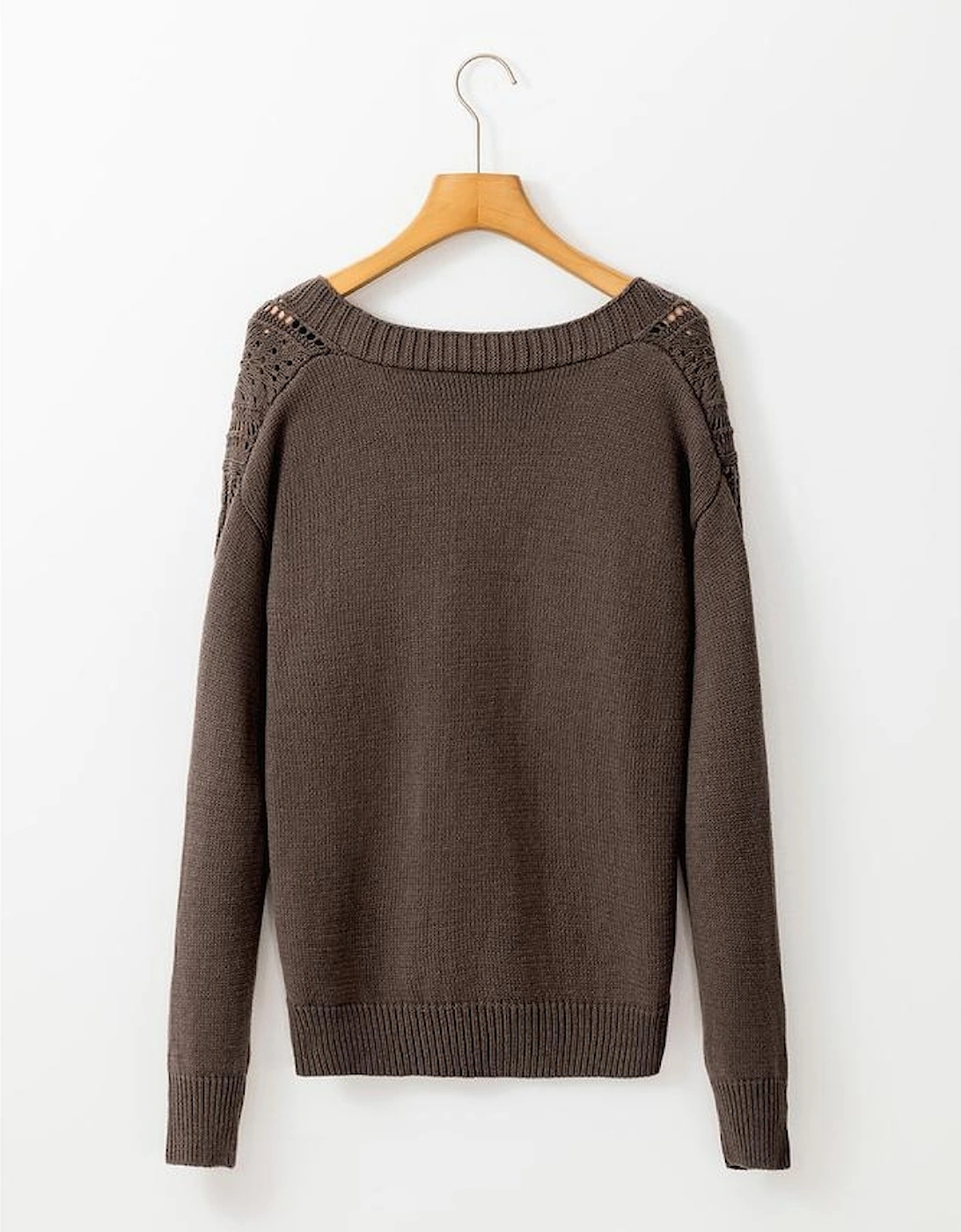 Dark Khaki Open Knit Drop Shoulder Sweater Cardigan