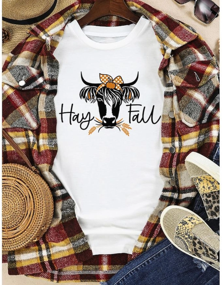 White Hay Fall Cow Head Graphic Tee