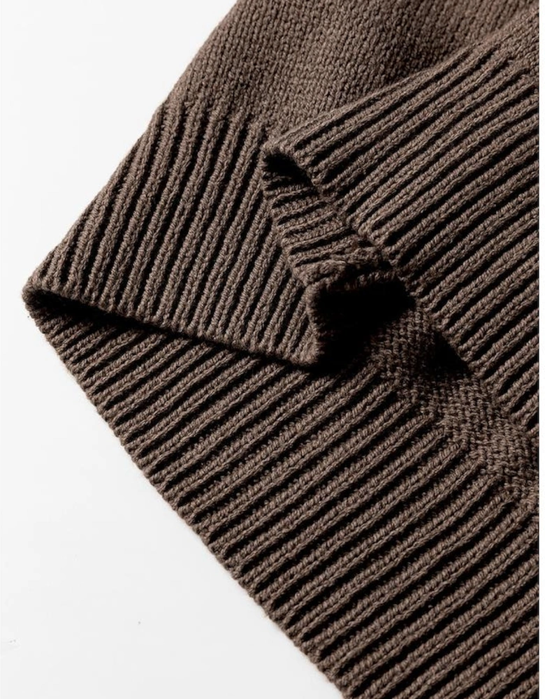 Dark Khaki Open Knit Drop Shoulder Sweater Cardigan