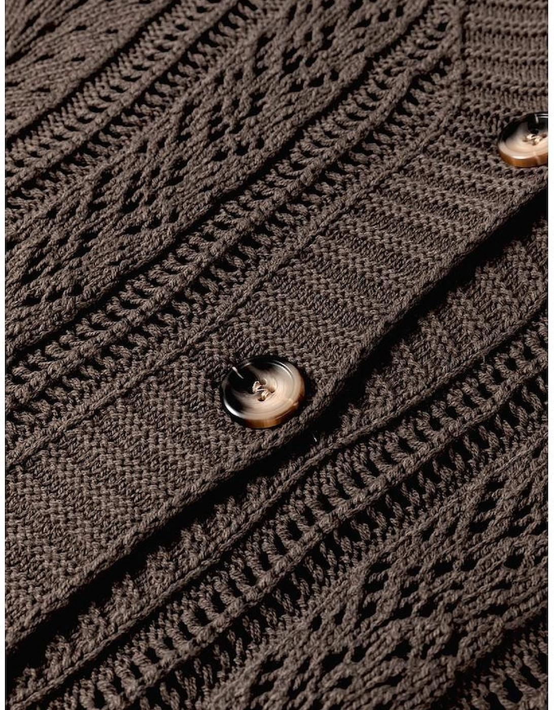 Dark Khaki Open Knit Drop Shoulder Sweater Cardigan