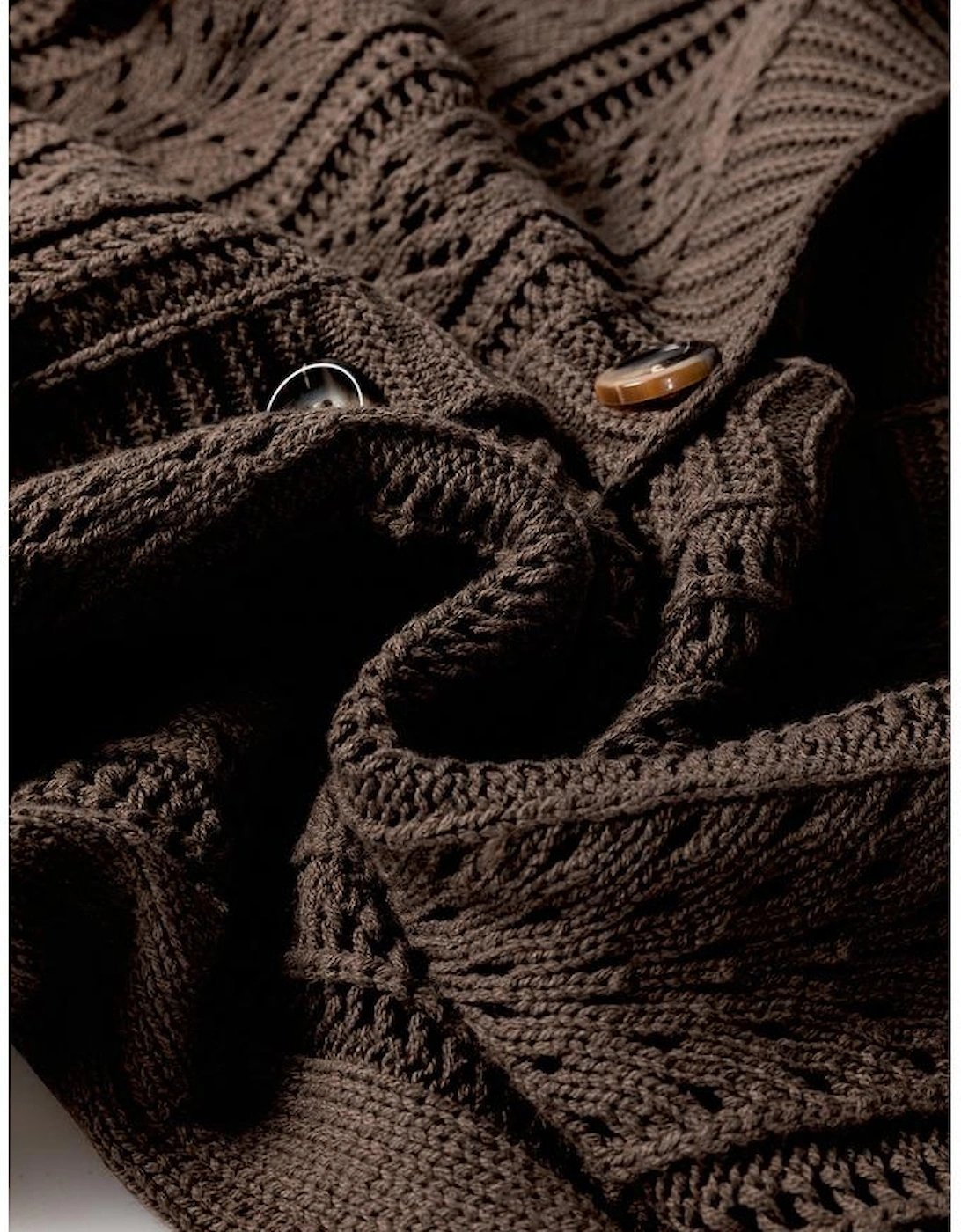 Dark Khaki Open Knit Drop Shoulder Sweater Cardigan