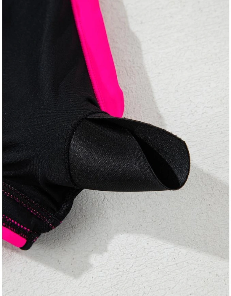 Black Color Block Drawstring Side V Neck High Waist Bikini Set