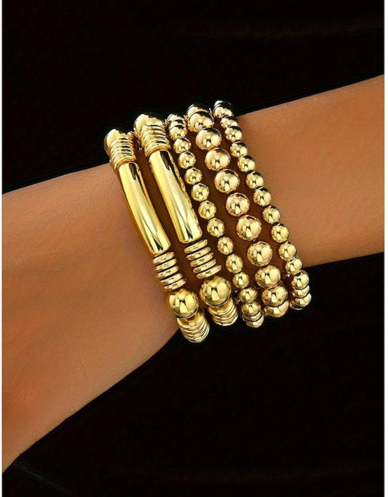 Azura Exchange Gold Layered Plated Alloy Beaded Elastic Bracelet Set