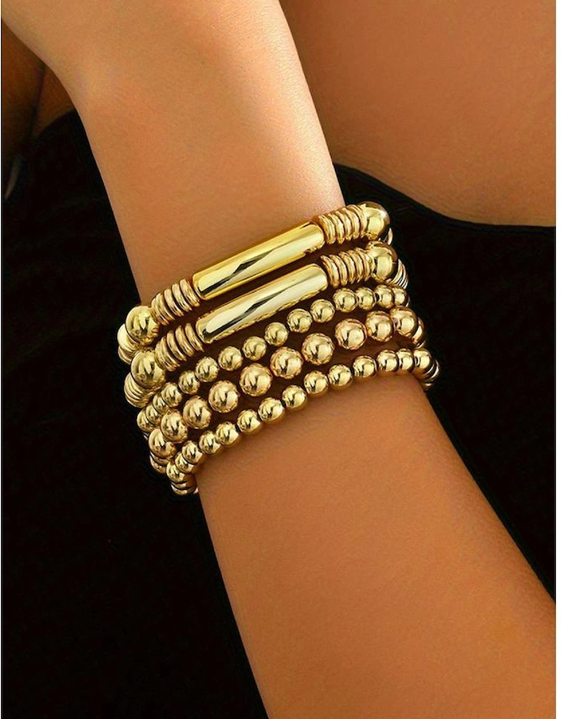 Azura Exchange Gold Layered Plated Alloy Beaded Elastic Bracelet Set, 7 of 6