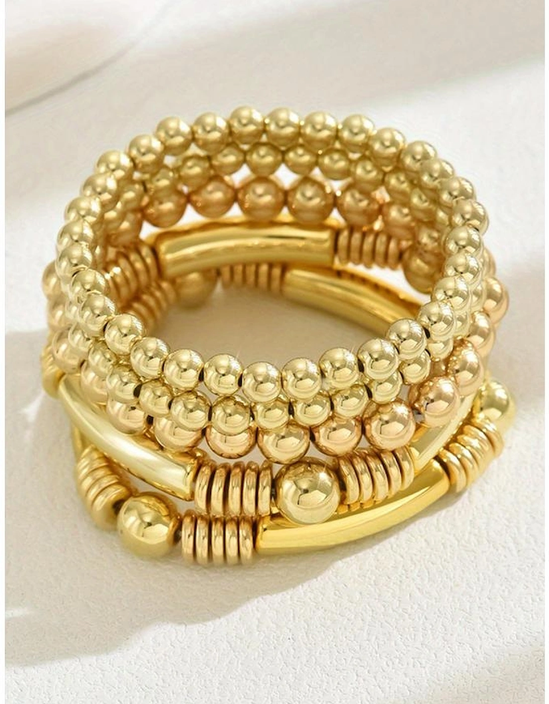 Azura Exchange Gold Layered Plated Alloy Beaded Elastic Bracelet Set