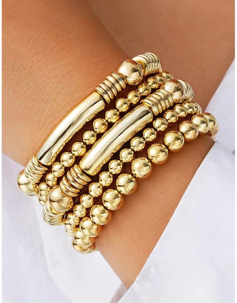 Azura Exchange Gold Layered Plated Alloy Beaded Elastic Bracelet Set