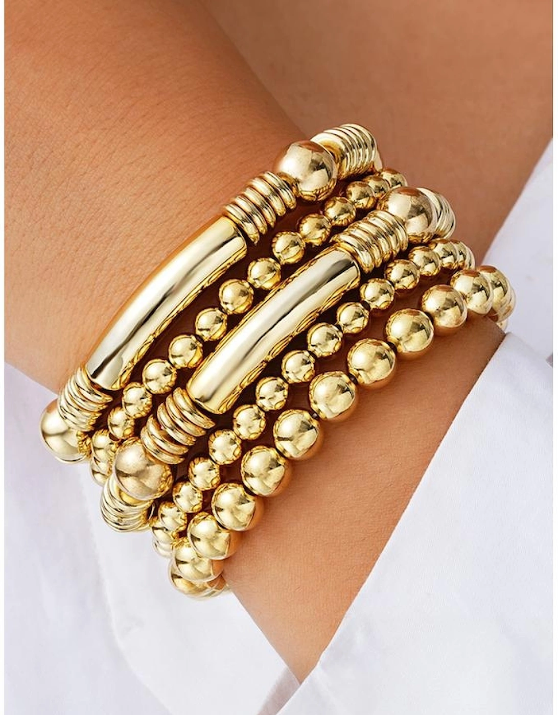 Azura Exchange Gold Layered Plated Alloy Beaded Elastic Bracelet Set