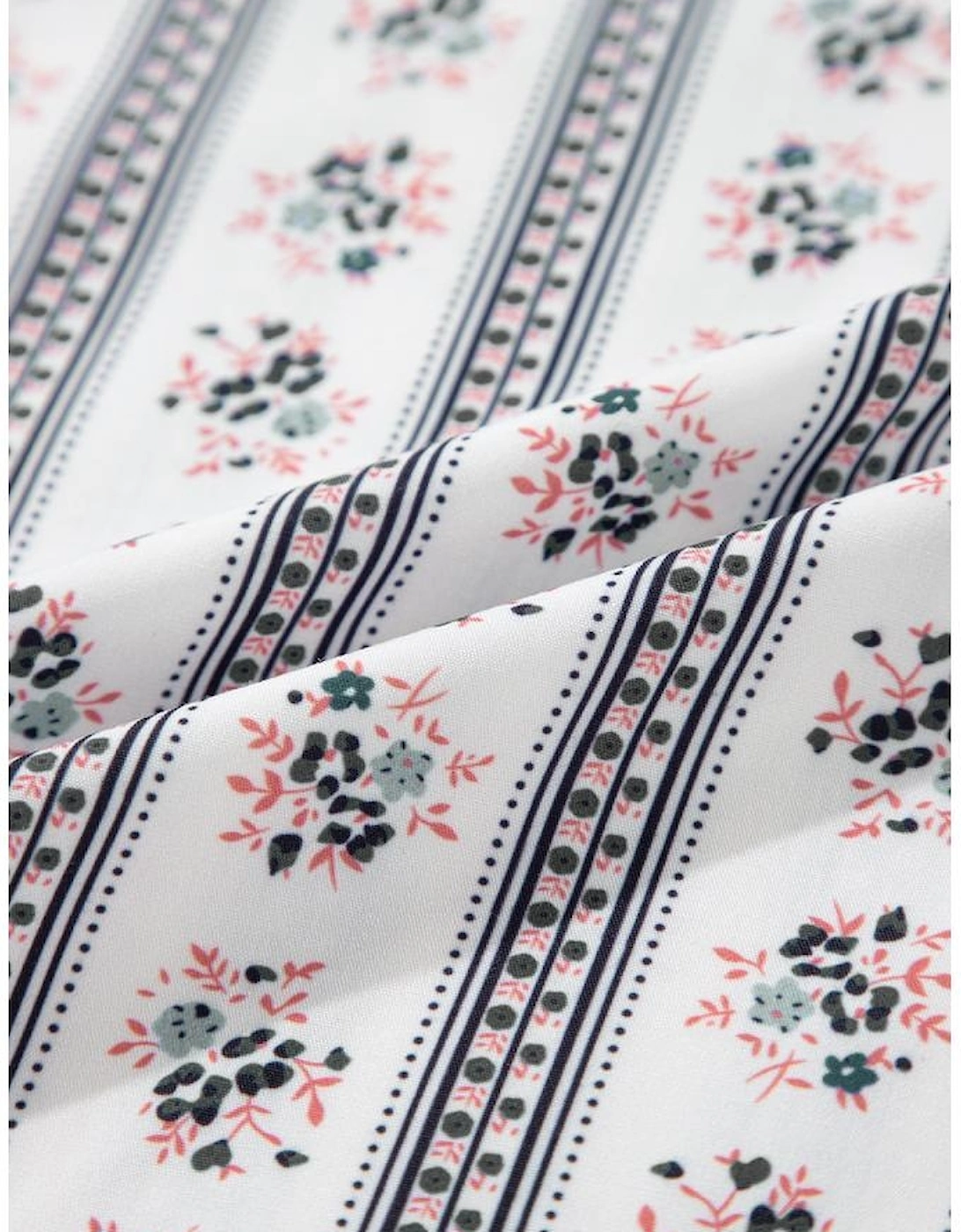 White Floral Ruffled Collar Short Puff Sleeve Printed Blouse