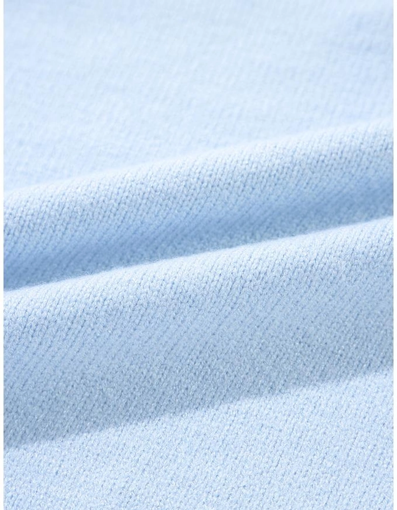 Beau Blue Flower Detail Knitted Notched Neck Sweater