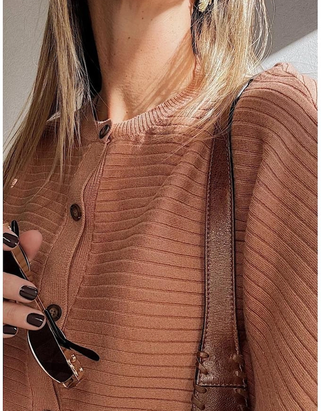 Apricot Pink Wide Rib Knit Button Front Dolman Sleeve Sweater Cardigan