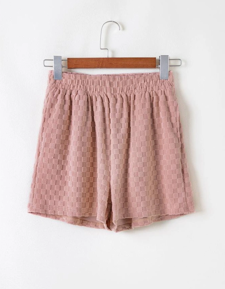 Blossom Checkered Textured Long Sleeve Top and Shorts Set