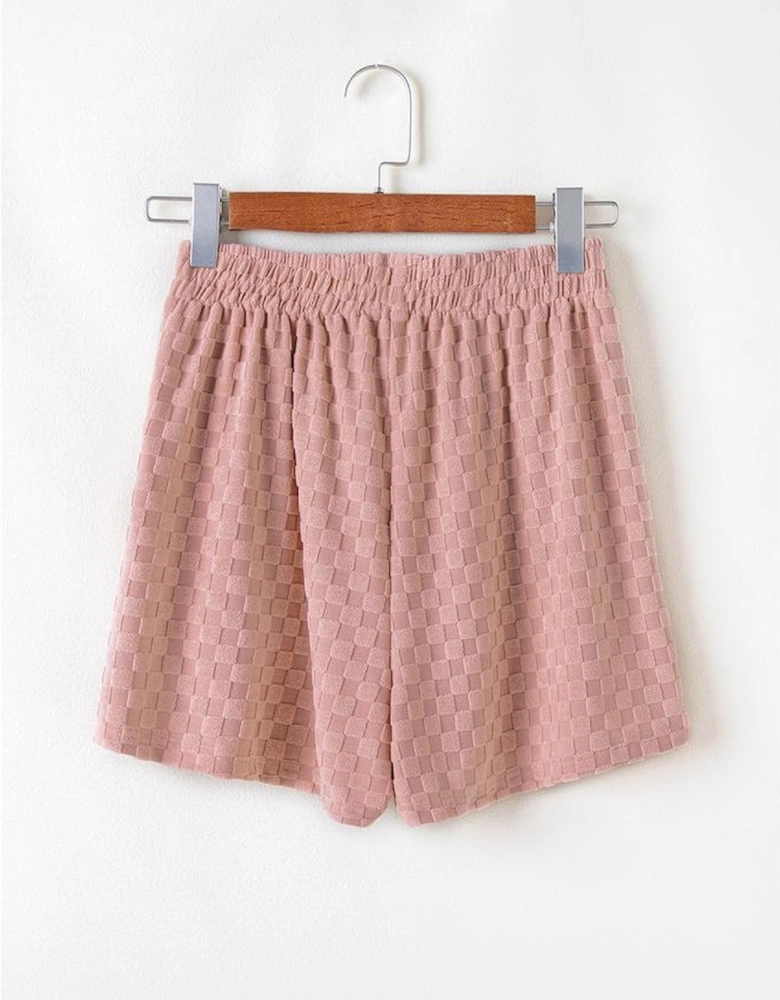 Blossom Checkered Textured Long Sleeve Top and Shorts Set