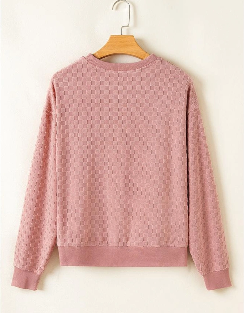 Blossom Checkered Textured Long Sleeve Top and Shorts Set