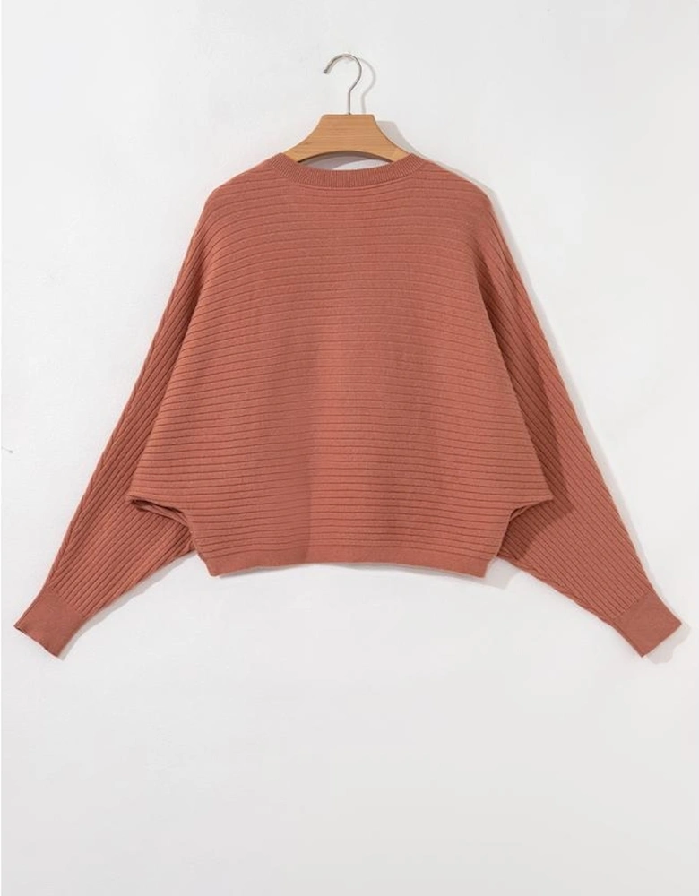 Apricot Pink Wide Rib Knit Button Front Dolman Sleeve Sweater Cardigan