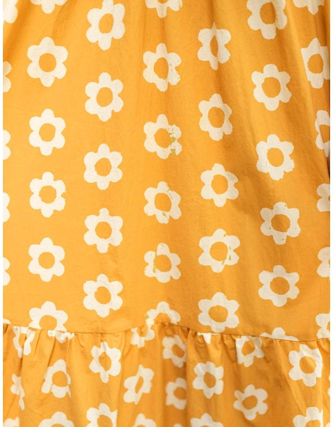 Yellow Flower Print Bracelet Sleeve Buttons Collared Maxi Dress