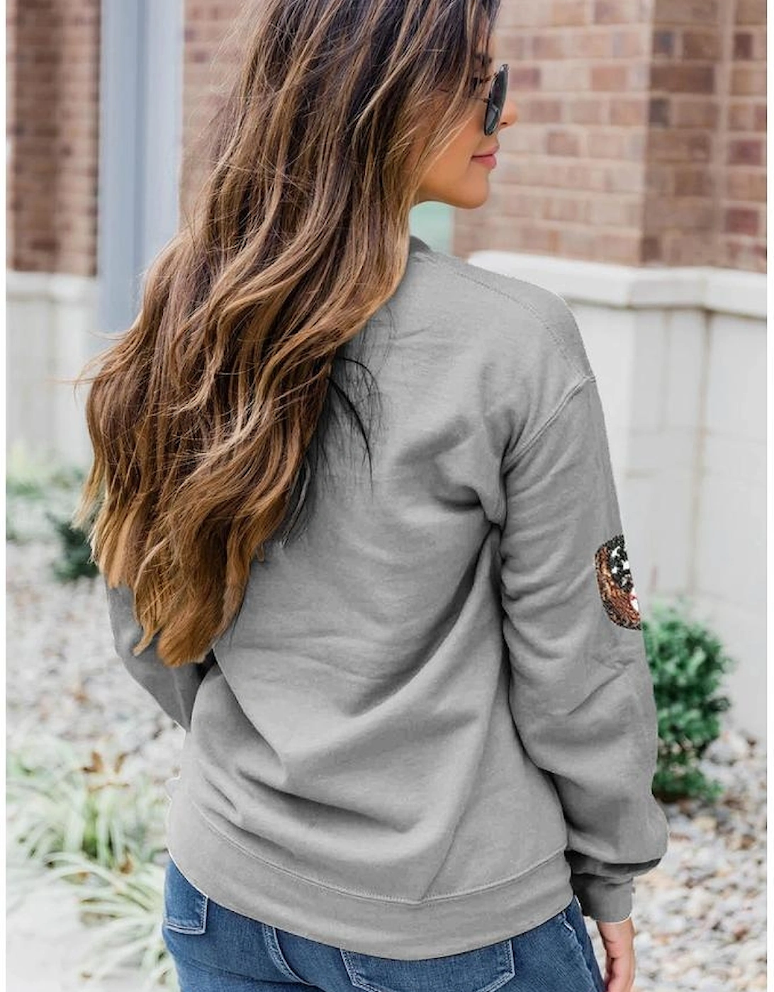Gray Sequin Baseball Patched Casual Sweatshirt, 7 of 6
