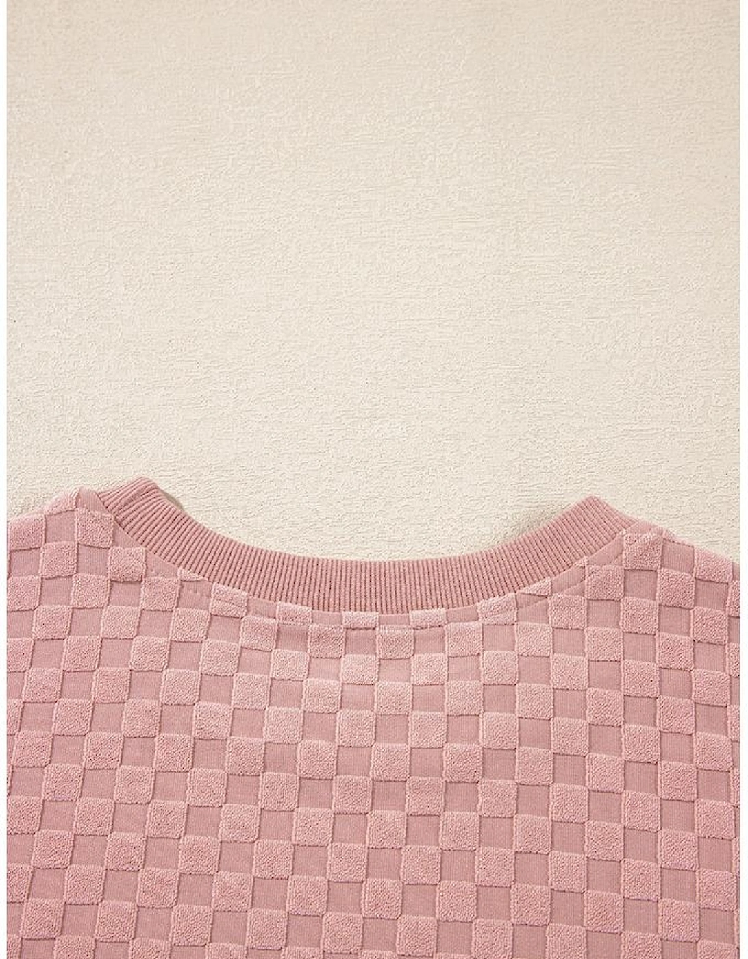 Blossom Checkered Textured Long Sleeve Top and Shorts Set