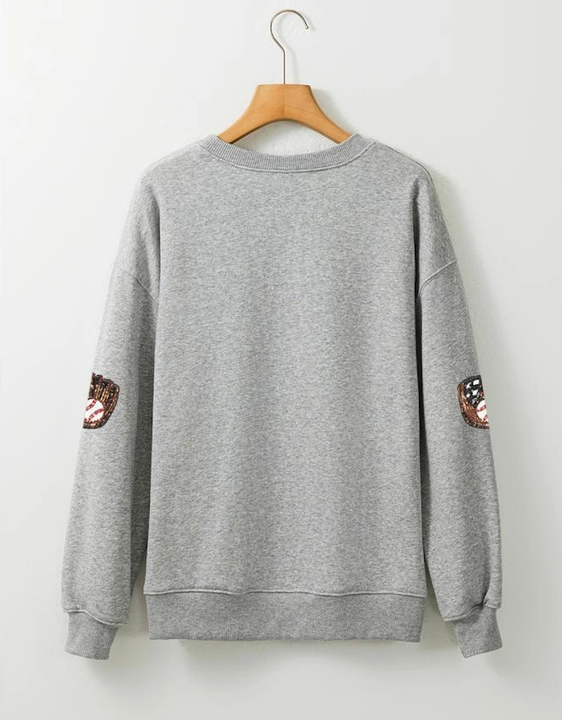Gray Sequin Baseball Patched Casual Sweatshirt