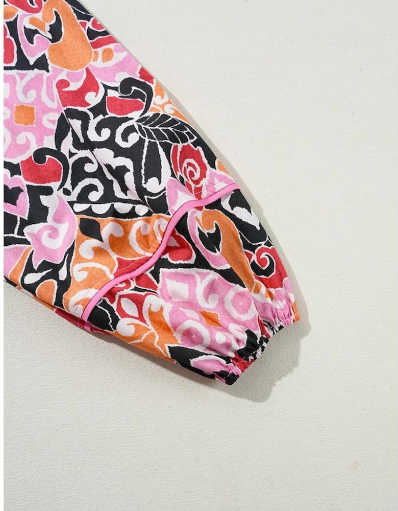 Pink Bohemian Square Neck Puff Sleeve Mini Dress