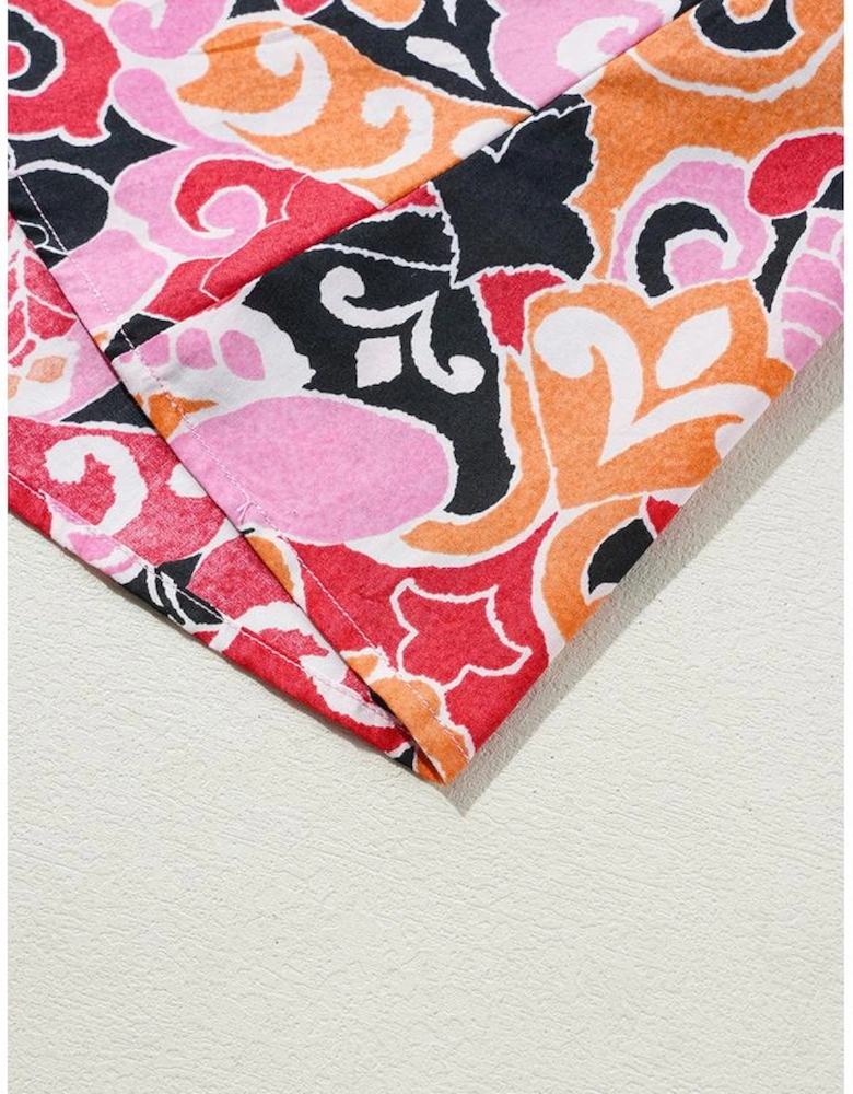 Pink Bohemian Square Neck Puff Sleeve Mini Dress