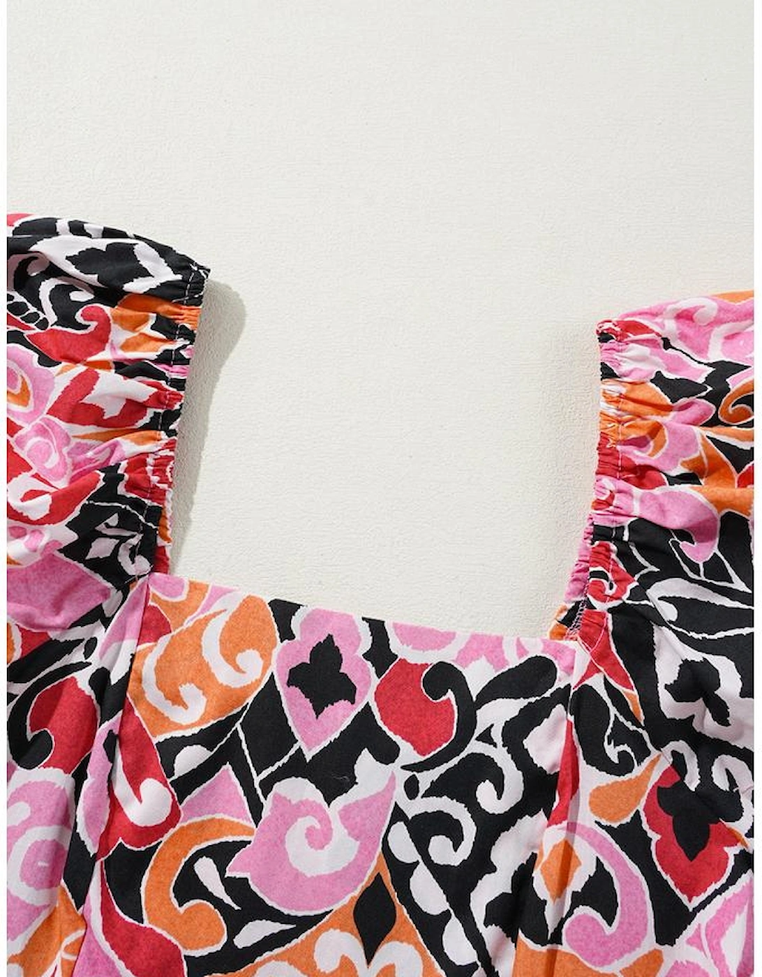 Pink Bohemian Square Neck Puff Sleeve Mini Dress