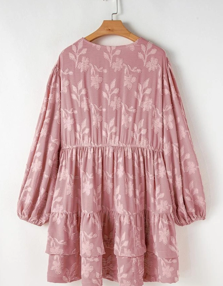 Peach Blossom Floral Surplice V Neck Tiered Ruffled Plus Size Dress