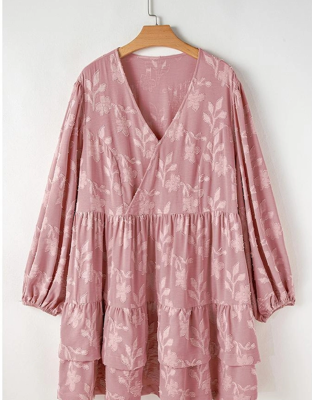 Peach Blossom Floral Surplice V Neck Tiered Ruffled Plus Size Dress