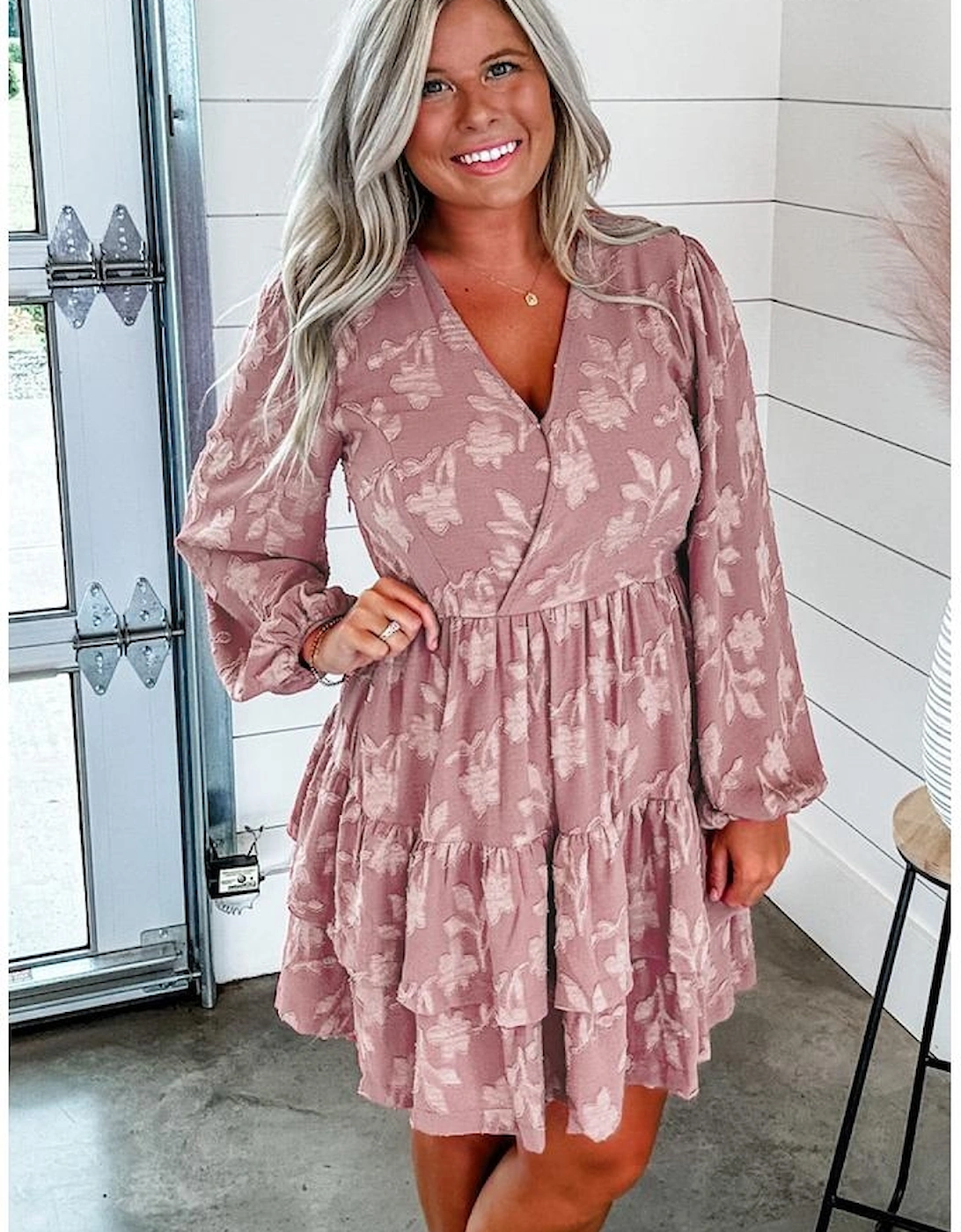 Peach Blossom Floral Surplice V Neck Tiered Ruffled Plus Size Dress