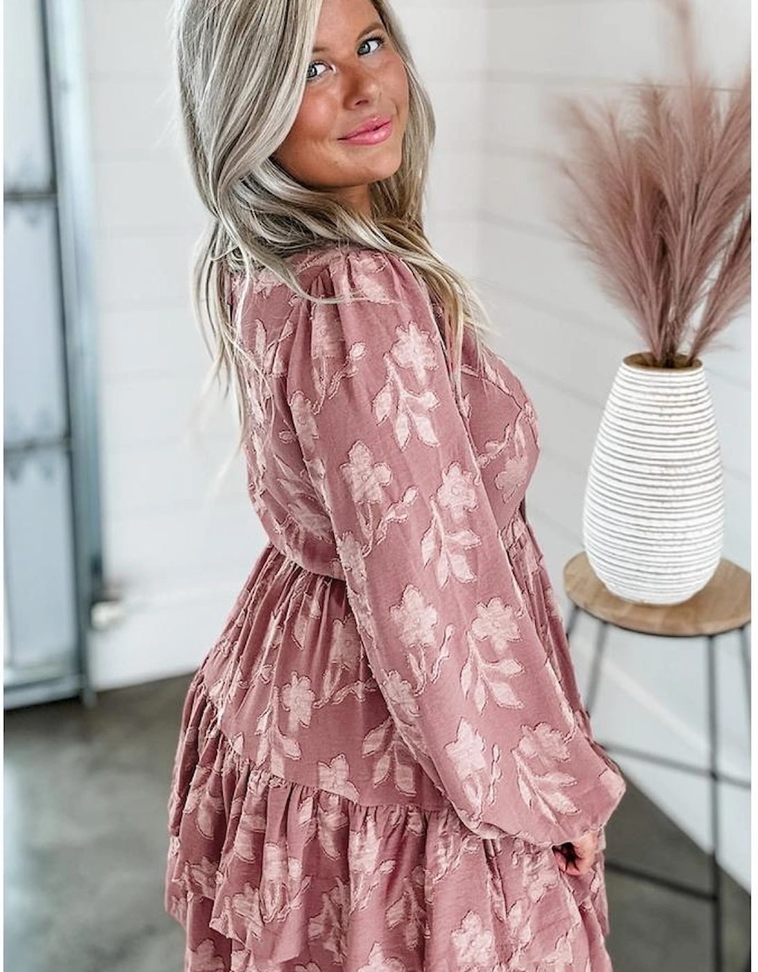 Peach Blossom Floral Surplice V Neck Tiered Ruffled Plus Size Dress