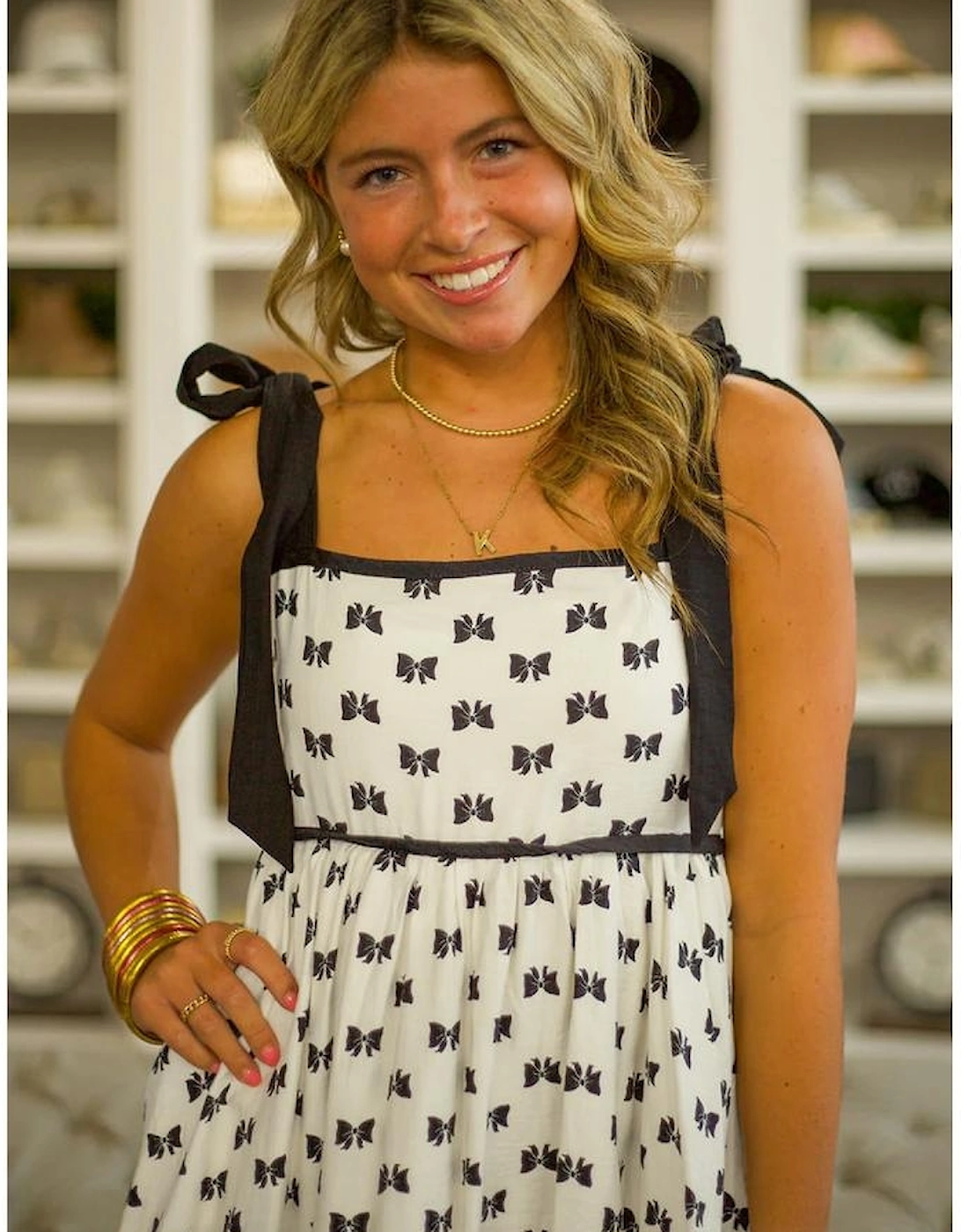 White Bow Knot Color Contrast Trim Knotted Shoulder Mini Dress